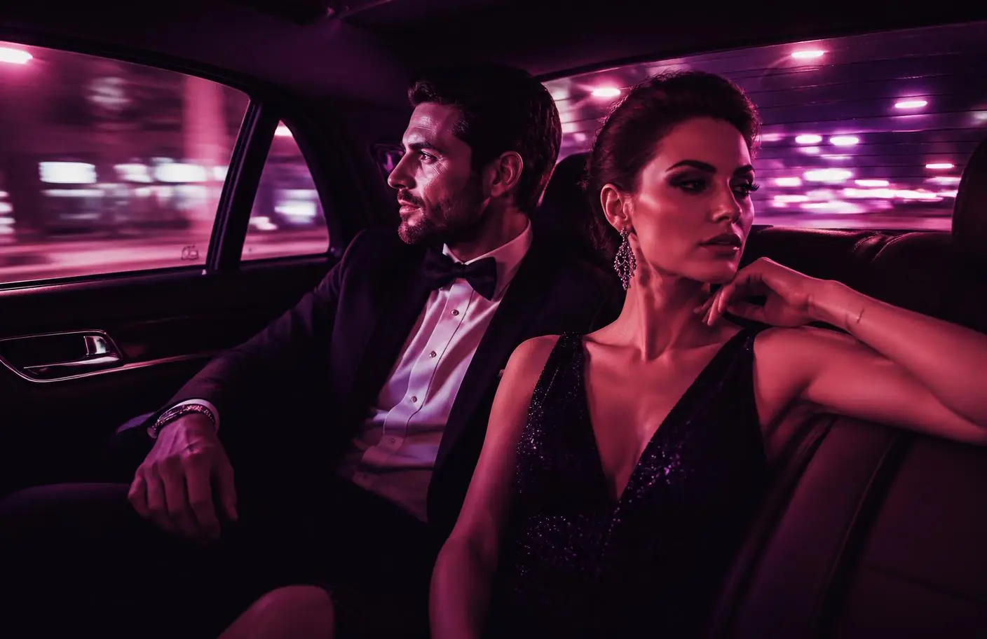 A sophisticated adult in an upscale nightlife setting with warm premium lighting